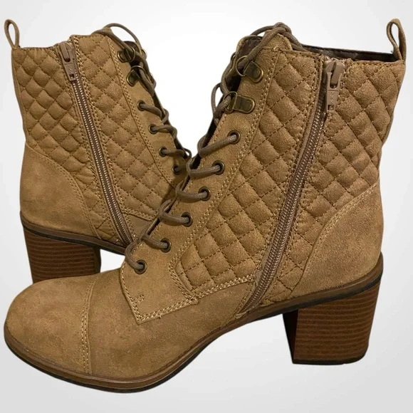 Women’s Dorsett Tan Lace Up Quilted Boots block Heel | White Mountain NWOB - Picture 8 of 10